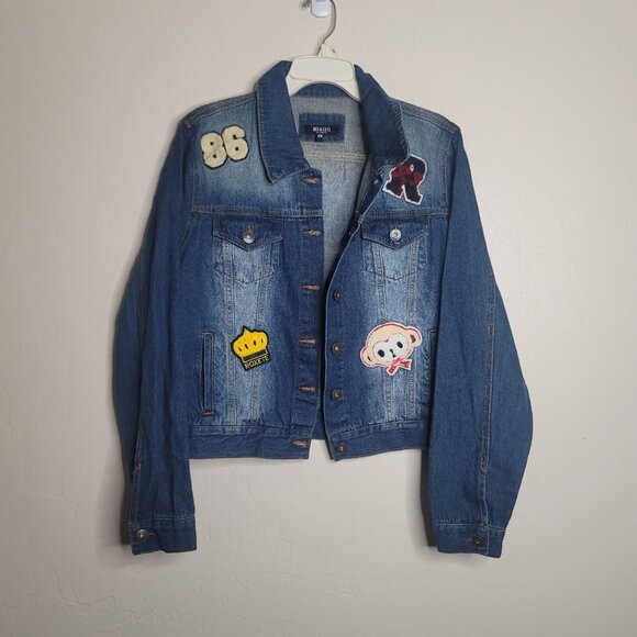 Bee & Ceci Los Angeles Womens Premium 80’s Style Denim Jacket With Patches 2X - Picture 1 of 6